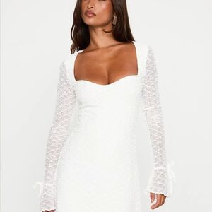 Princess Polly White Textured Long Sleeve Dress